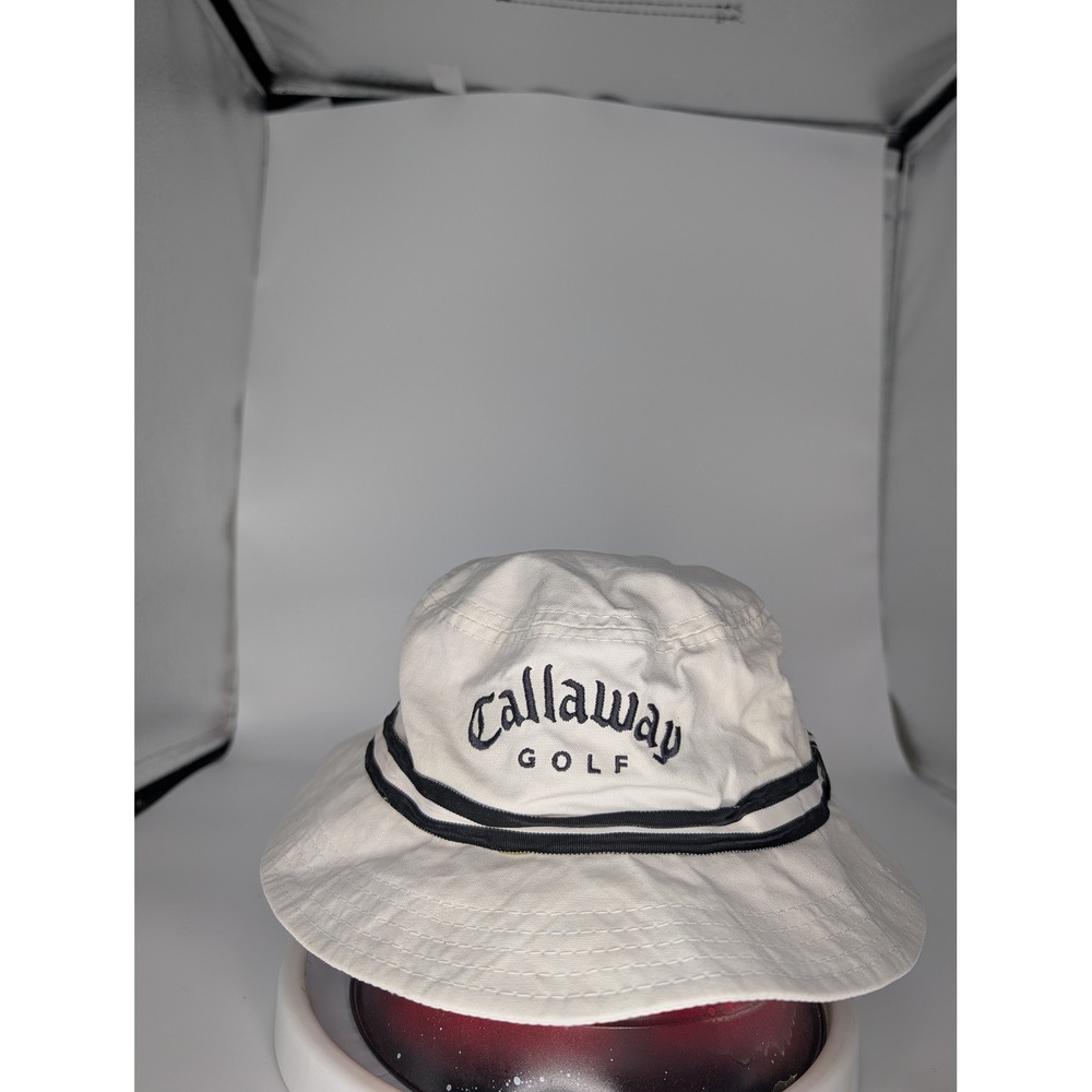 Callaway Golf Bucket Hat White Cotton Imperial Headwear Navy Stripe Size M